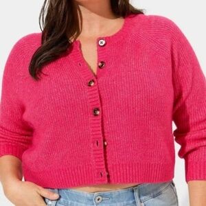 Torrid Hot Pink Cropped Cardigan Sweater Size 1 super cute fuchsia
